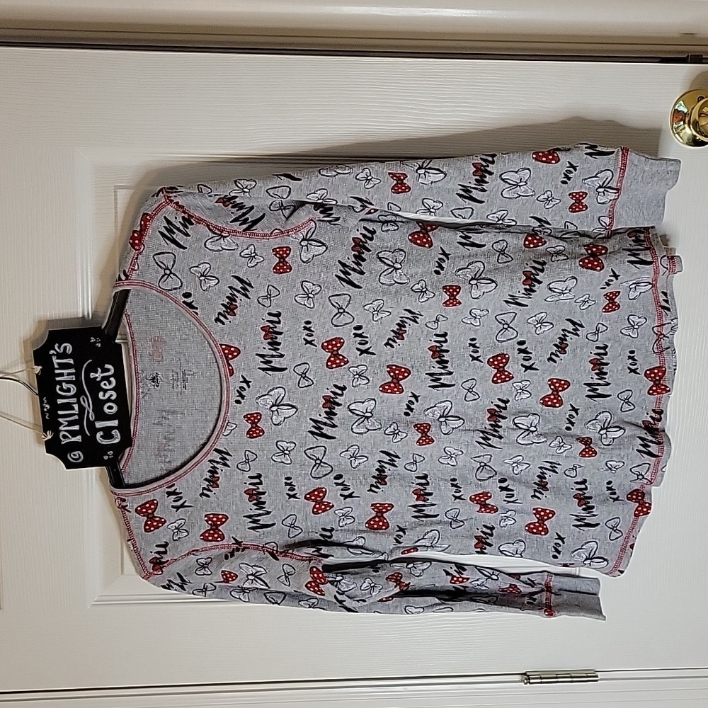 Disney XL Thermal Shirt Long Sleeve Minnie Mouse Gray Red White